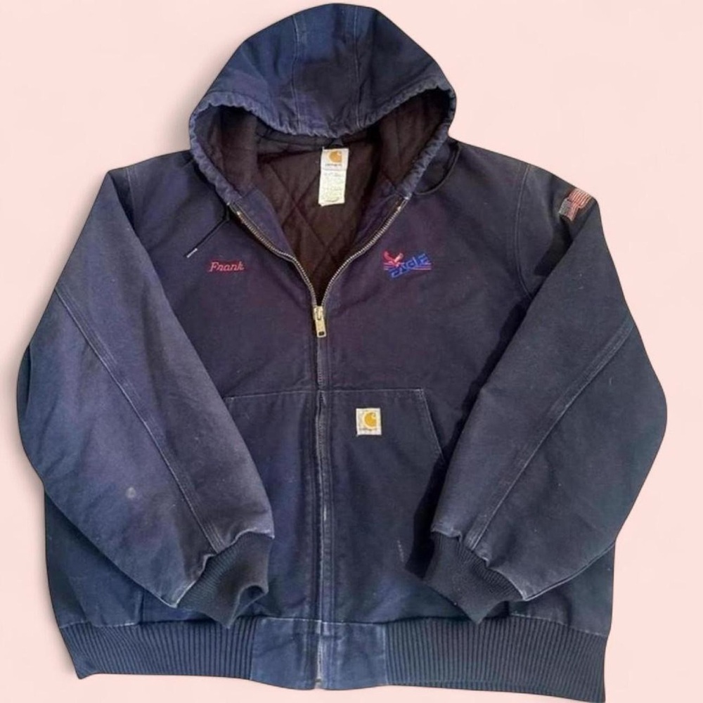 Carhartt Embroidered Duck Lined Navy Blue Jacket 2XL Vintage Utility Streetwear